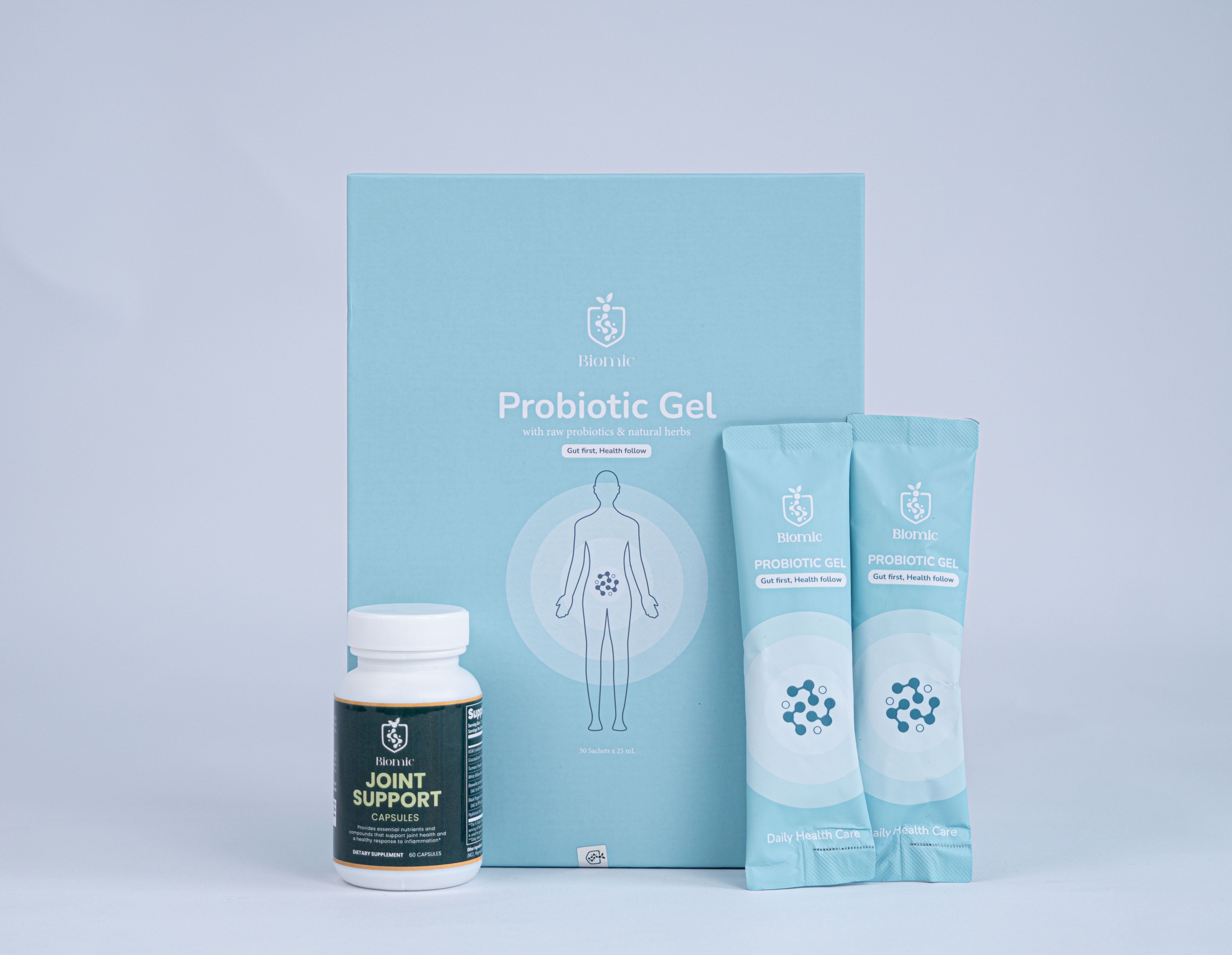 Biomic Probiotic Gel và Joint Support Capsules